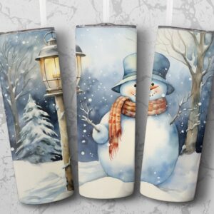 Snowman Near Lantern in Winter Scene Tumbler Wrap
