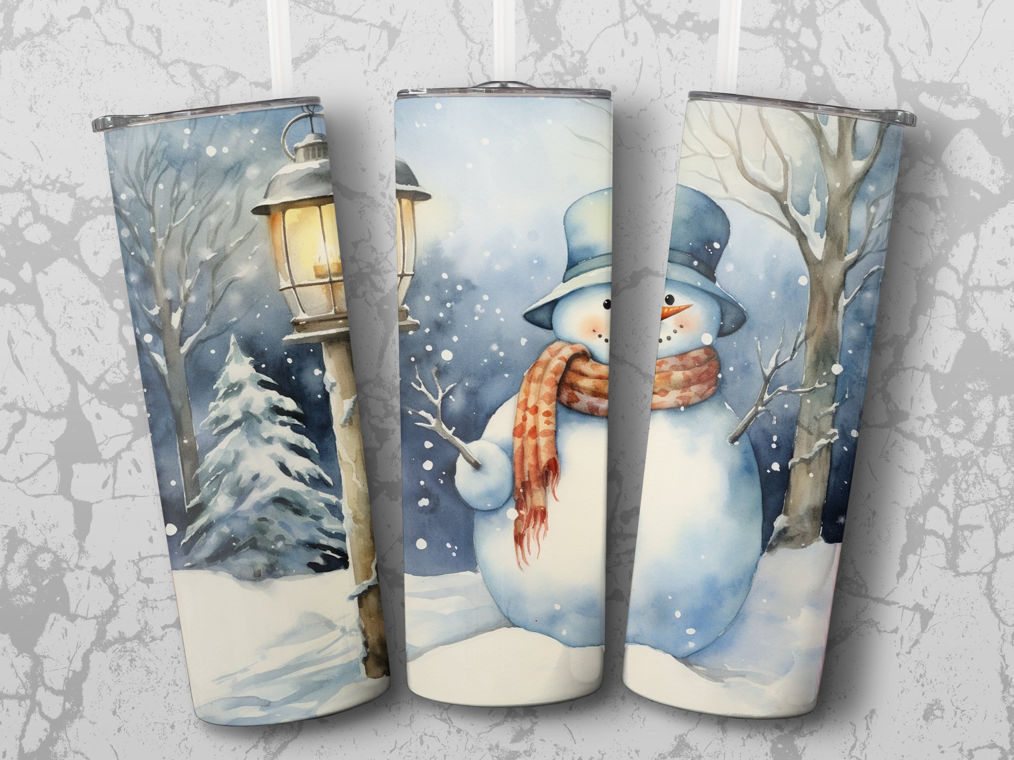 Vintage Snowman with a Frosty Personality, capturing the essence of the season, whimsical and classic lighting, watercolor - Straight - Mockup 1