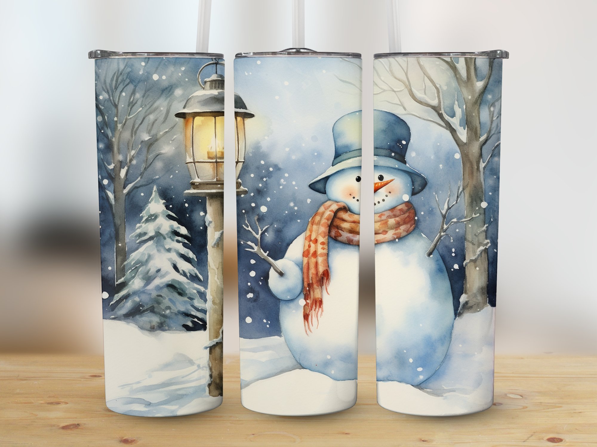 Vintage Snowman with a Frosty Personality, capturing the essence of the season, whimsical and classic lighting, watercolor – Straight – Mockup 2