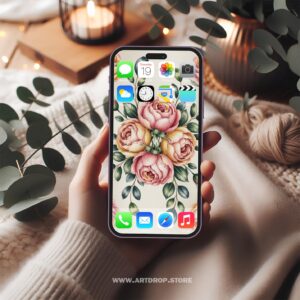 Watercolor Rose Bouquet Digital Wallpaper or print file for phone