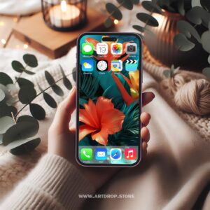 Orange Flowers with Green Leaves Artistic Illustration Digital Wallpaper or print file for phone