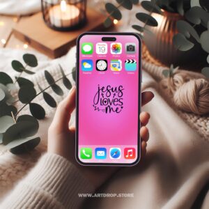 Jesus Loves Me Black Text Pink Background For You Digital Wallpaper and print file