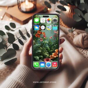 Vivid Jungle Blossoms Botanical Theme Digital Wallpaper or print file for phone