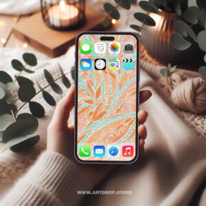 Orange Abstract Tropical Leaves Pattern Digital Wallpaper or print file for phone