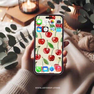 Watercolor Cherries Fresh Design Digital Wallpaper or print file for phone