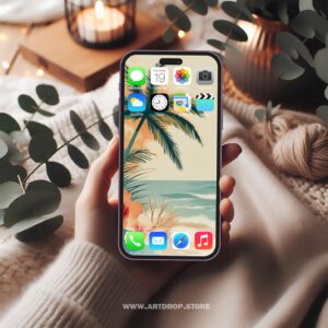 Seascape with Hibiscus Flowers Digital Wallpaper or print file for phone