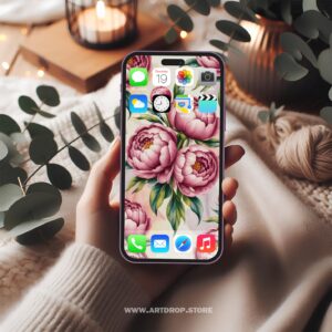 Floral Garden with Blooming Peonies Phone Background Digital Wallpaper or print file for phone