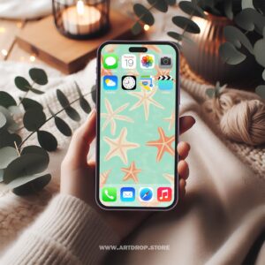 Starfish on Teal Unique Pattern Beach Vibes Digital Wallpaper or print file for phone
