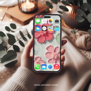 Pinkish Flowers Textured On White Surface Digital Wallpaper or print file for phone