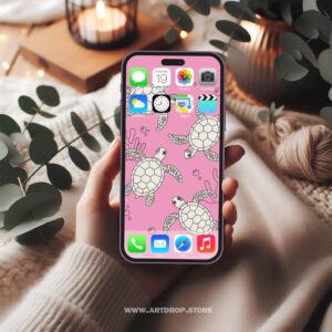 Pink Ocean Turtles Undersea Life Simple Design Digital Wallpaper or print file for phone