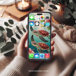 Swimming Turtles Underwater Scene Phone Digital Wallpaper or print file for phone