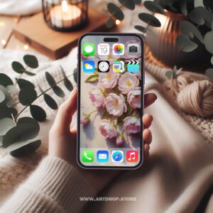 Elegant Pink Flowers Abstract Art Digital Wallpaper or print file for phone