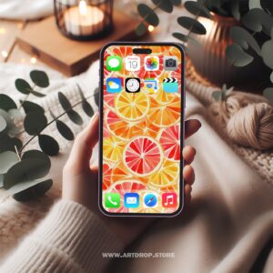 Watercolor Citrus Fruit Pattern Background for Phone Digital Wallpaper or print file for phone