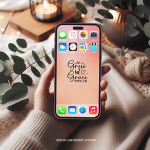 Grew In Grace Bible Verse Peach Pink for Phone Digital Wallpaper and print file