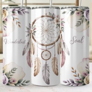 Dreamcatcher Wanderlust Soul Watercolor Floral Design Tumbler Wraps