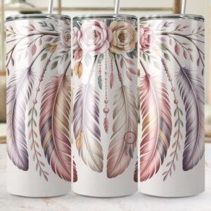 Floral Feathers Pastel Dreamcatcher Design Tumbler Wraps