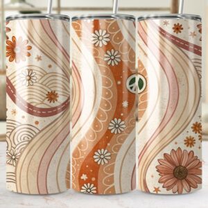 Floral Patterns with Peace Sign Aesthetic Tumbler Wraps