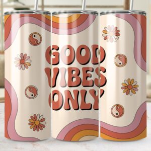 Retro Good Vibes Only Floral Yin Yang Design Tumbler Wraps